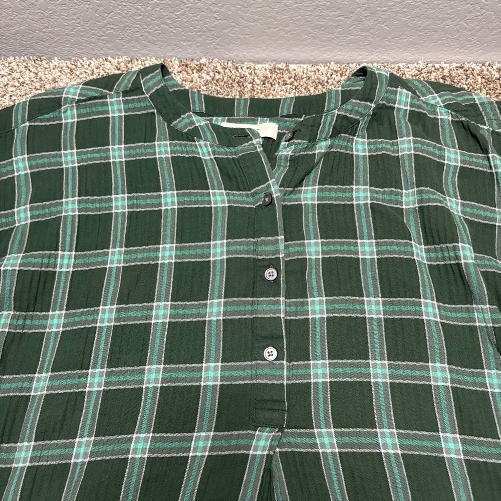 LOFT Women’s Medium Forest Checkered Button-Up Blouse - Picture 4 of 10